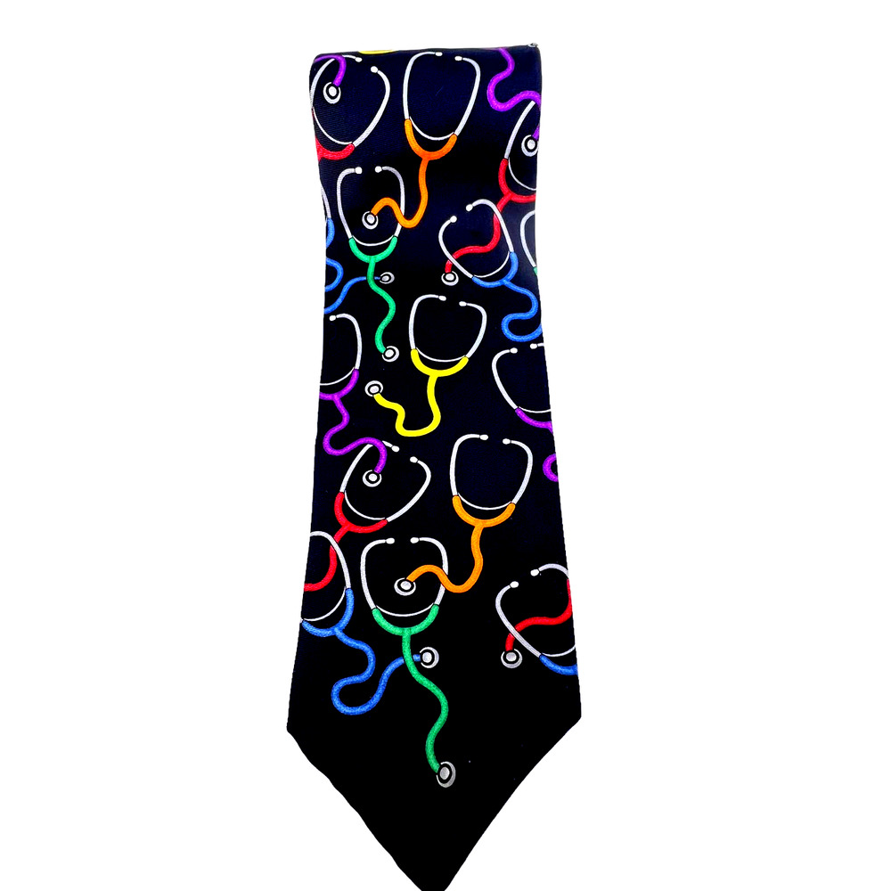 Men's Blue Silk Necktie Stethoscope Lub Dub Avery Medical Fashions Doctor Nurse